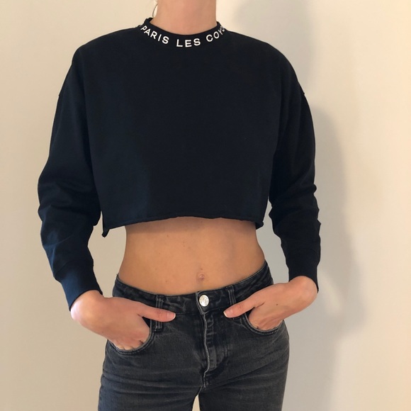 LES COYOTES DE PARIS Liz Cropped Sweatshirt Black, Girls 12, Women’s Small - Picture 6 of 8